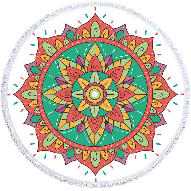 Круглое пляжное полотенце с геометрическим узором «Мандала» с кисточками из микрофибры «Богемия», банное полотенце для душа для взрослых, коврик для пикника и йоги, одеяло, накидка