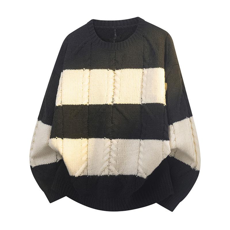 Pullovers Long Sleeves Sweaters Unisex Sweater Paragraph Spring and Autumn Couple Models Spotted Striped Bottoming Knit Shirt Retro Men's Wool Sweater