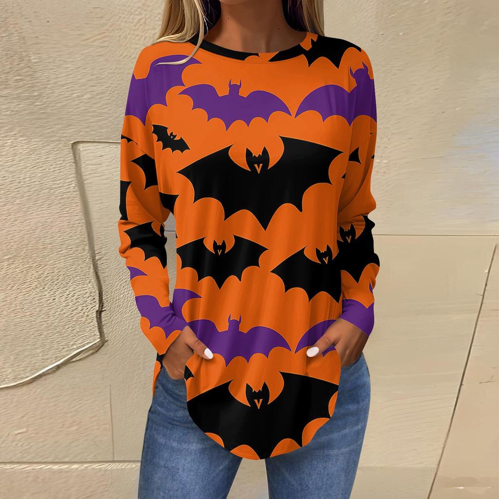 Women's Loose Round Neck Print Long Sleeve T-Shirt Top Pullover