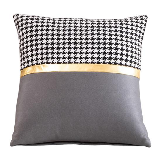 Square Pillow Case Houndstooth Solid Color Golden Strap Splicing Thickened Sofa Bed Decoration Pillow Cushion Cover for Indoor