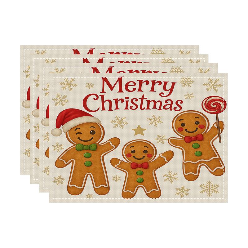 New Christmas Faux Linen Heat-Resistant Table Placemats - Rectangular Festive Dining Decor.