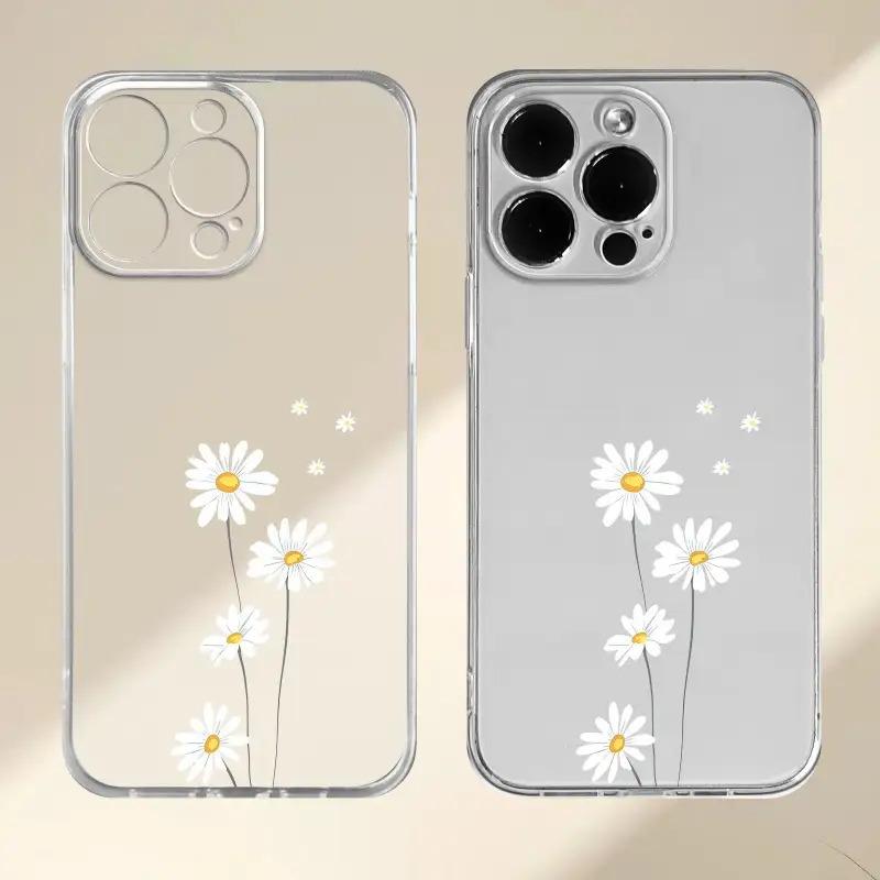 Fresh daisy transparent phone case suitable for iPhone 17 16 15 14 13 12 11 Pro/Max/Plus anti drop and shockproof back cover