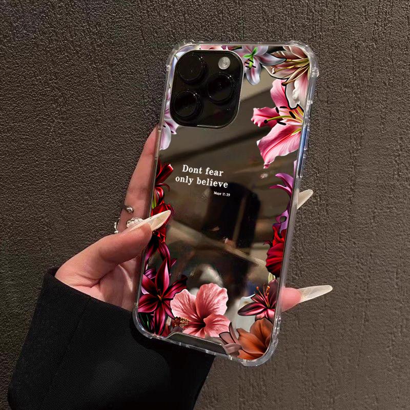 Ретро Чехол для телефона с цветами лилии и гибискуса для iPhone 11 12 13 14 15 16 17 Pro Max XS X XR 7 8 Plus Зеркало для макияжа Ударопрочный чехол