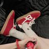 Women's Shoes Round Head Color Matching Inner Height Increase Women's Sports and Leisure Shoes Red Shoes Women