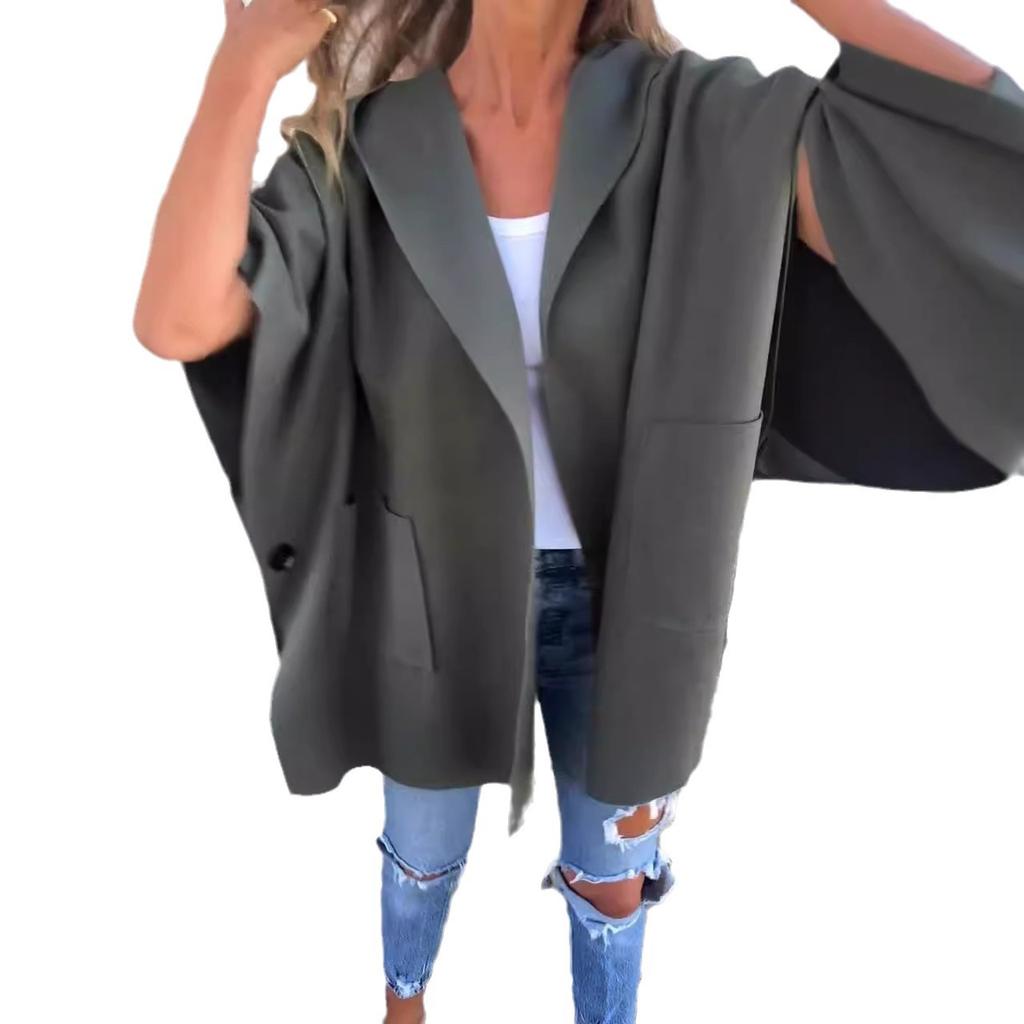 Autumn and Winter Women's Shawl Lapel One-piece Cape Jacket