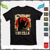 Catzilla Винтажная футболка Смешной котенок и кошка Арт Японский закат Футболка Мужская Женская Унисекс Футболка