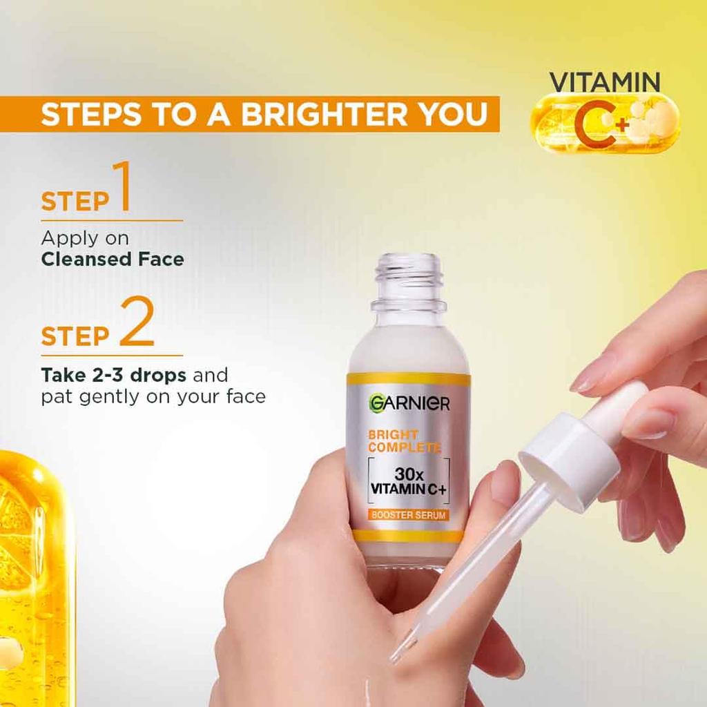 Garnier Vitamin C + Face Serum for Skin Brightening & Anti-Dark Spots|100X Stronger than Vit C |2% Niacinamide 0.5% Salicylic Acid/BHA | 30ml