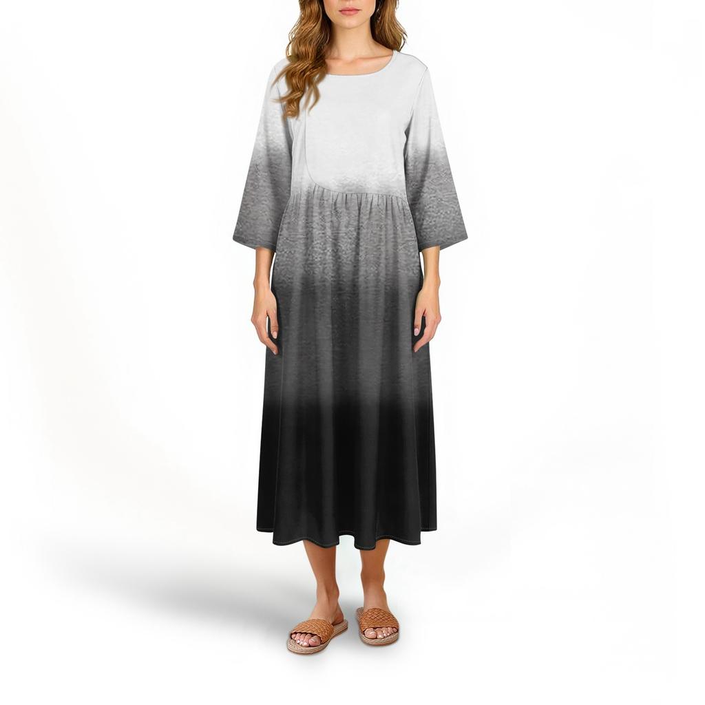 Женское модное платье свободного кроя с принтом, круглым вырезом и рукавом три четверти