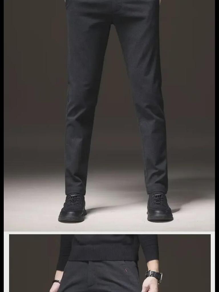 2023 Мужские приталенные утепленные повседневные брюки: Осень/Зима Свободные Прямые Брюки