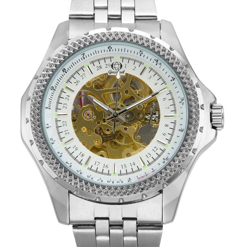 Механические часы GUCAMEL, мужские модные мужские часы с полым стальным ремнем