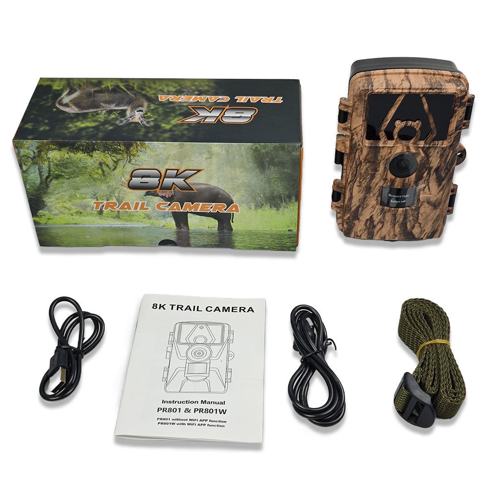 2025 8K WiFi Waterproof Trail Camera PR801W 60MP Supports APP Viewing for Outdoor Animal Hunting Night Vision and Farm Monitoring