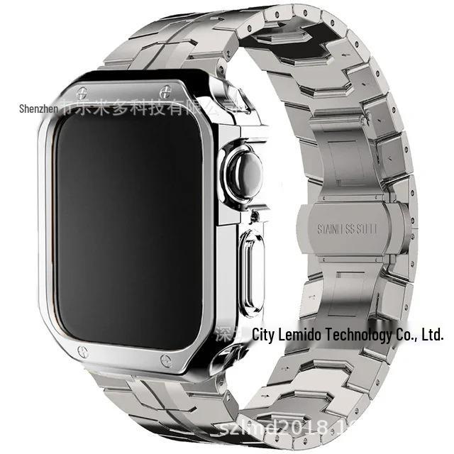 Чехол-броня из нержавеющей стали Железный Человек с ТПУ ремешком для Apple Watch