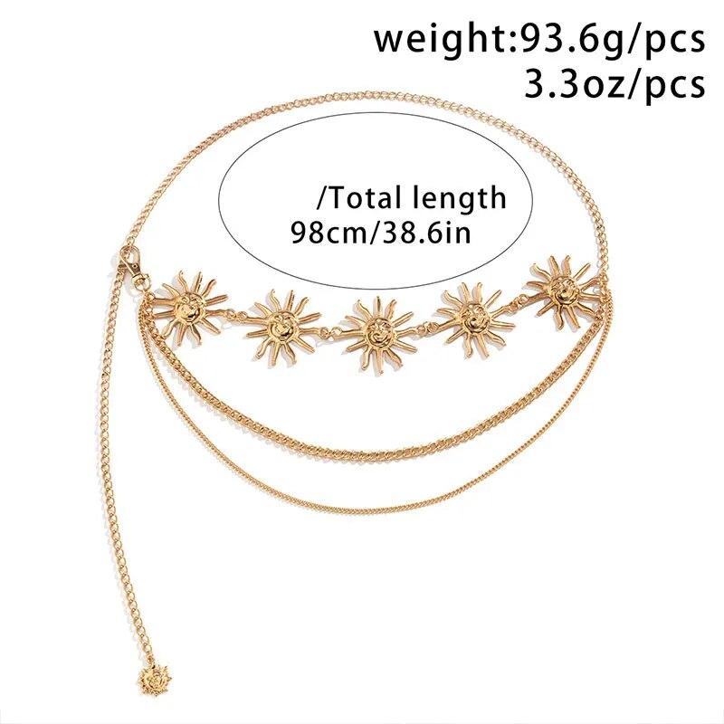 Vintage Fashion Metal Sun Flower Smile Waist Chains Women Sexy Bikini Beach Tassel Pendant Belly Body Chain Summer Jewelry