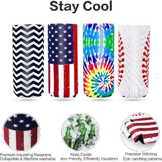 4 Pack 12oz Slim Beer Can Cooler Sleeves, Neoprene Beer Can Cooler Bulk, Collapsible ulators Cooler Cover Fits for White Claw/Spiked Seltzer and More