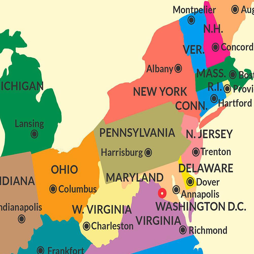 Без рамки, Карта Соединенных Штатов - Административная карта, для классной комнаты, студенческой комнаты и дома, Декор для стен, Туристические принадлежности