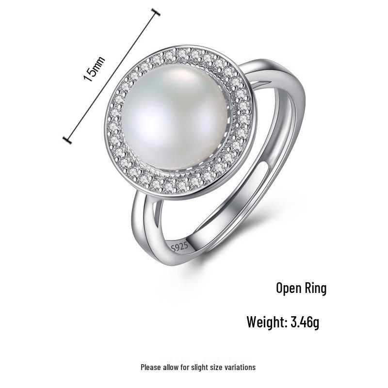 PAG&MAG Sterling Silver Pearl Ring with Micro-paved Zircon and 9-9.5mm Freshwater Pearl