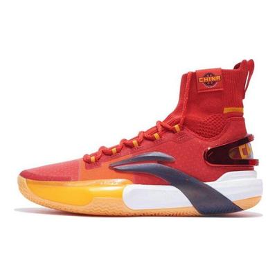Баскетбольные кроссовки Li Ning Flash 9 Ultra Fabric Synthetic Leather Shock Absorbing Non-Slip Wear-Stick с высоким верхом, ярко-неоново-красные ABAT013-6