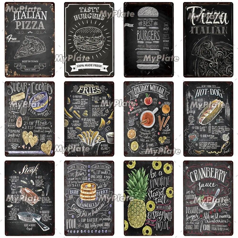 Mfoever Food Menu Vintage Metal Sign Tin Sign Vintage Kitchen Decor Plaque Home Wall Decor Bar Sign Home Decor Restaurant Poster