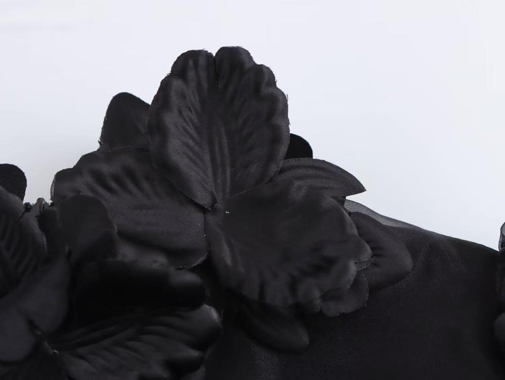 2025 Spring Women's Fashion Puff Sleeve Dress with 3D Floral Decoration