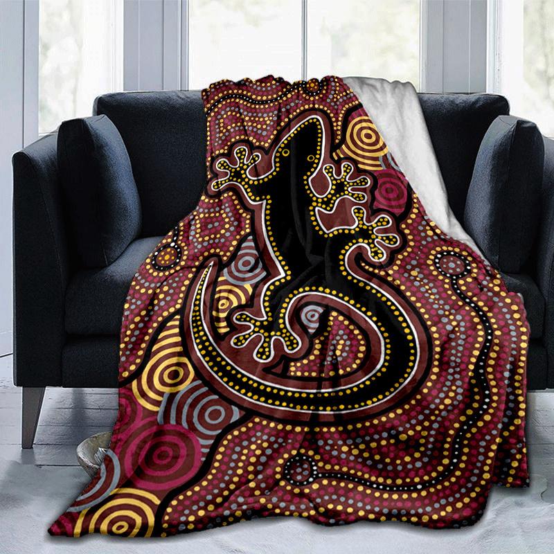 1pc Indigenous Style Lizard Printing Lightweight Flannel Blanket, Comfortable and Warm Blanket,  Sofa Bed and Couch Office, Suitable for Gift Blankets