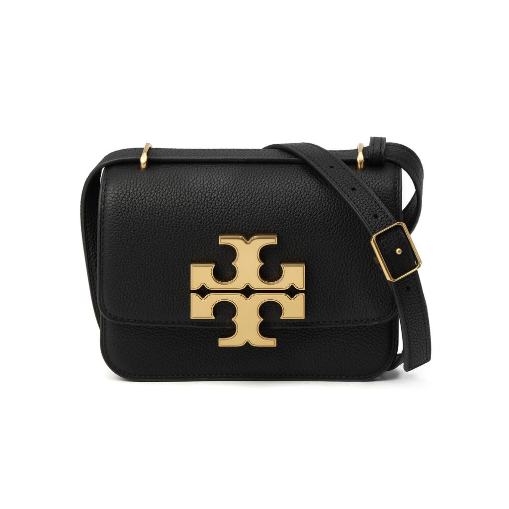 Tory Burch Eleanor Double T Gold Logo Flap Leather Crossbody Shoulder Bag Small Women Bags Black 147831-001