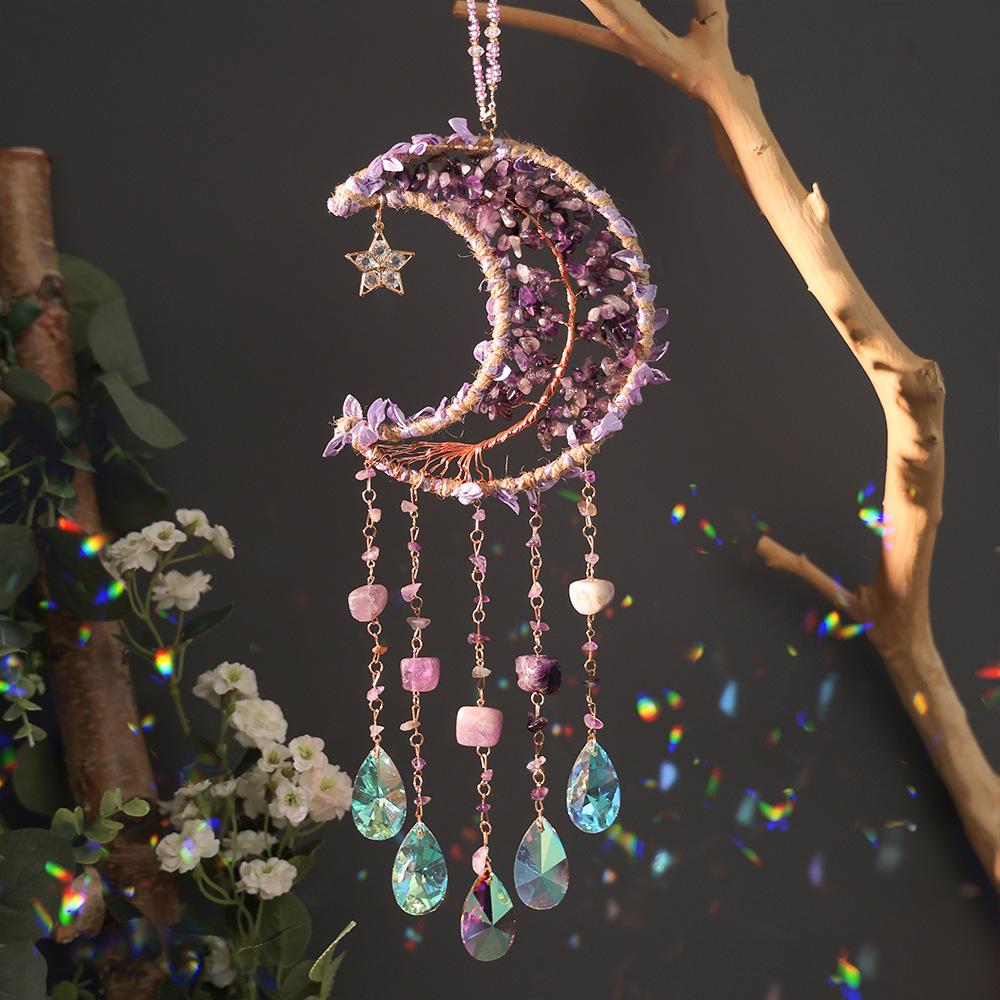 Hand-Woven Wind Chimes Life Tree Dream Crystal Wind Chime Crystal Stone Room Decoration Engraving Christmas