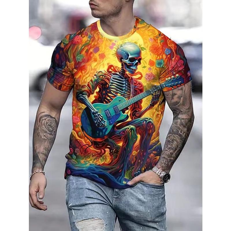 Летняя мужская футболка с 3D-принтом черепа и короткими рукавами для мужчин, повседневная уличная одежда, футболки, топы, повседневная футболка с круглым вырезом