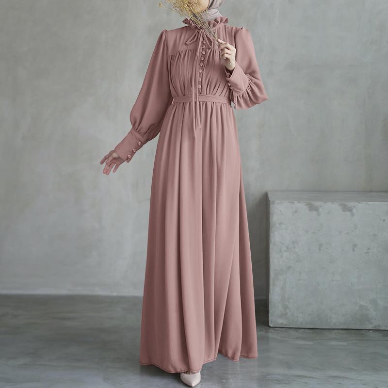 ZANZEA Женское повседневное свободное длинное платье с круглым вырезом и длинным рукавом