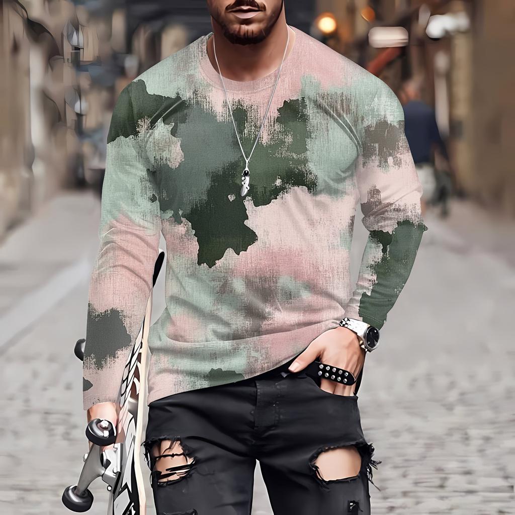 Муж. Футболка Круглый вырез Одежда Одежда На открытом воздухе Длинный рукав С принтом Модельер Винтаж