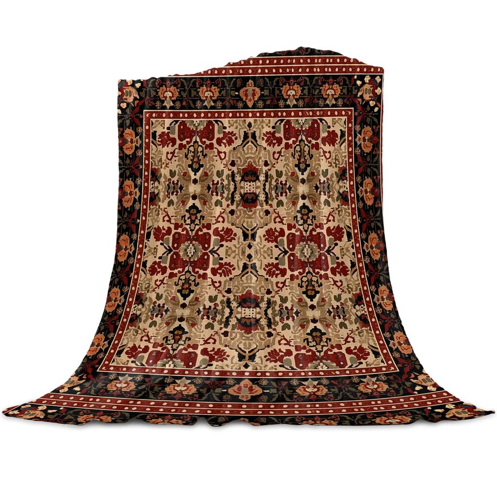 Зимнее теплое мягкое плюшевое одеяло - Винтажный индийский богемный цветочный дизайн для дивана-кровати, Приятные праздничные подарки