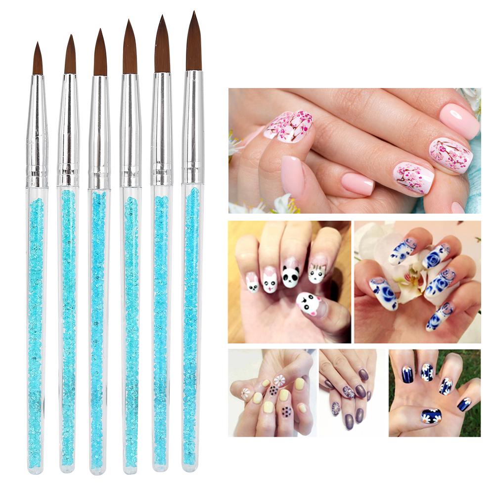 6pcs Nylon Hair Nail Art Brush DIY Flower Pattern Nail Painting Drawing Brush Pen
