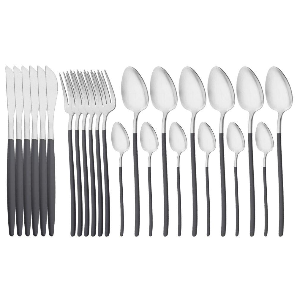 24Pcs Tableware Set for 6 Pink Matte 304 Stainless Steel Dinnerware Set Gold Dinner Cutlery Spoon Fork Knife Western Flatware