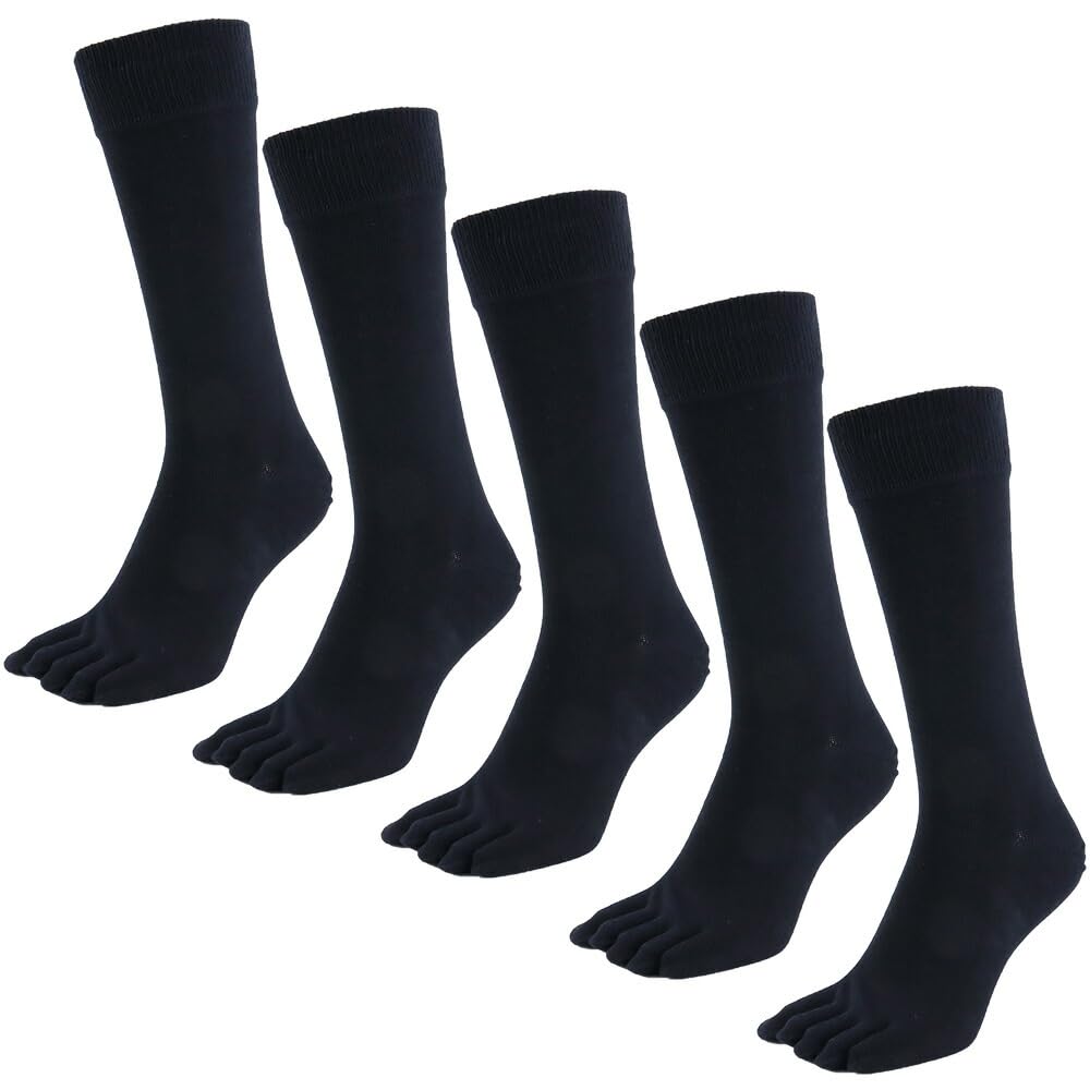 Asuka Crew Length Made with Asahi Kasei ROICA Deodorizing Sizes 5 Pairs Men's Five-Toe Socks, Agent, 27-29cm,