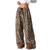 Women Casual Trousers Elastic Waistband Drawstring Tie Pajama Bottoms Leopard Print Wide Leg Lounge Pants