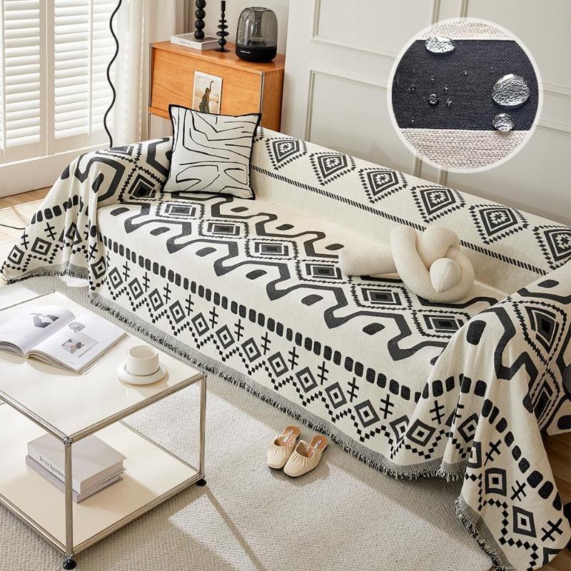 Водонепроницаемый чехол для дивана в стиле бохо, чехлы для дивана с 3 подушками, подходит для домашних животных, плотный, устойчивый к грязи, темно-черный, 71" x 118"