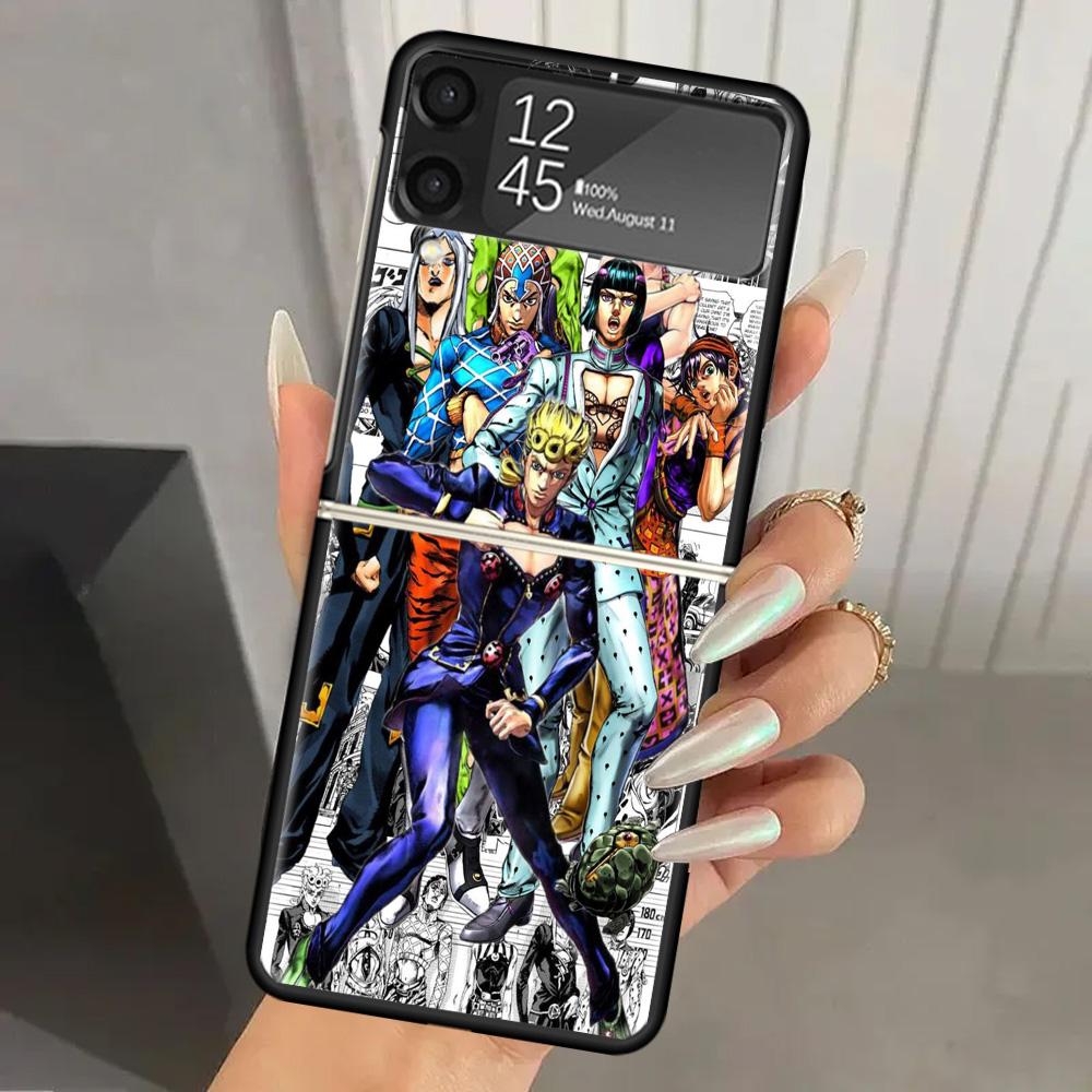 Жесткий ПК Чехол для Телефона JoJo's Bizarre Adventure Золотой Ветер Для Samsung Galaxy Z Flip 7 6 5 4 3 Черный ZFlip7 ZFlip6 Flip5 Flip4 Flip3
