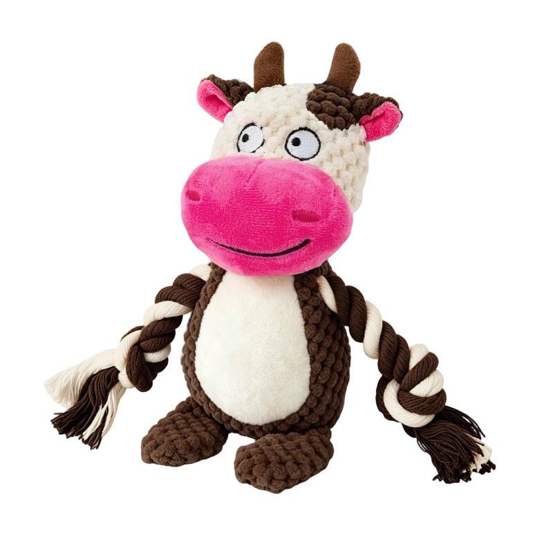 Plush Squeaky Dog Toy with Rope Limbs, Cute Animal Stuffed Chew Toy for Puppy Interactive Tug Game, Multiple Styles