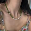 New Chinese Retro Green Beaded Pearl Necklace Women'S Niche Design Sense Fresh Personality Fashion Neck Chain Collarbone Chain