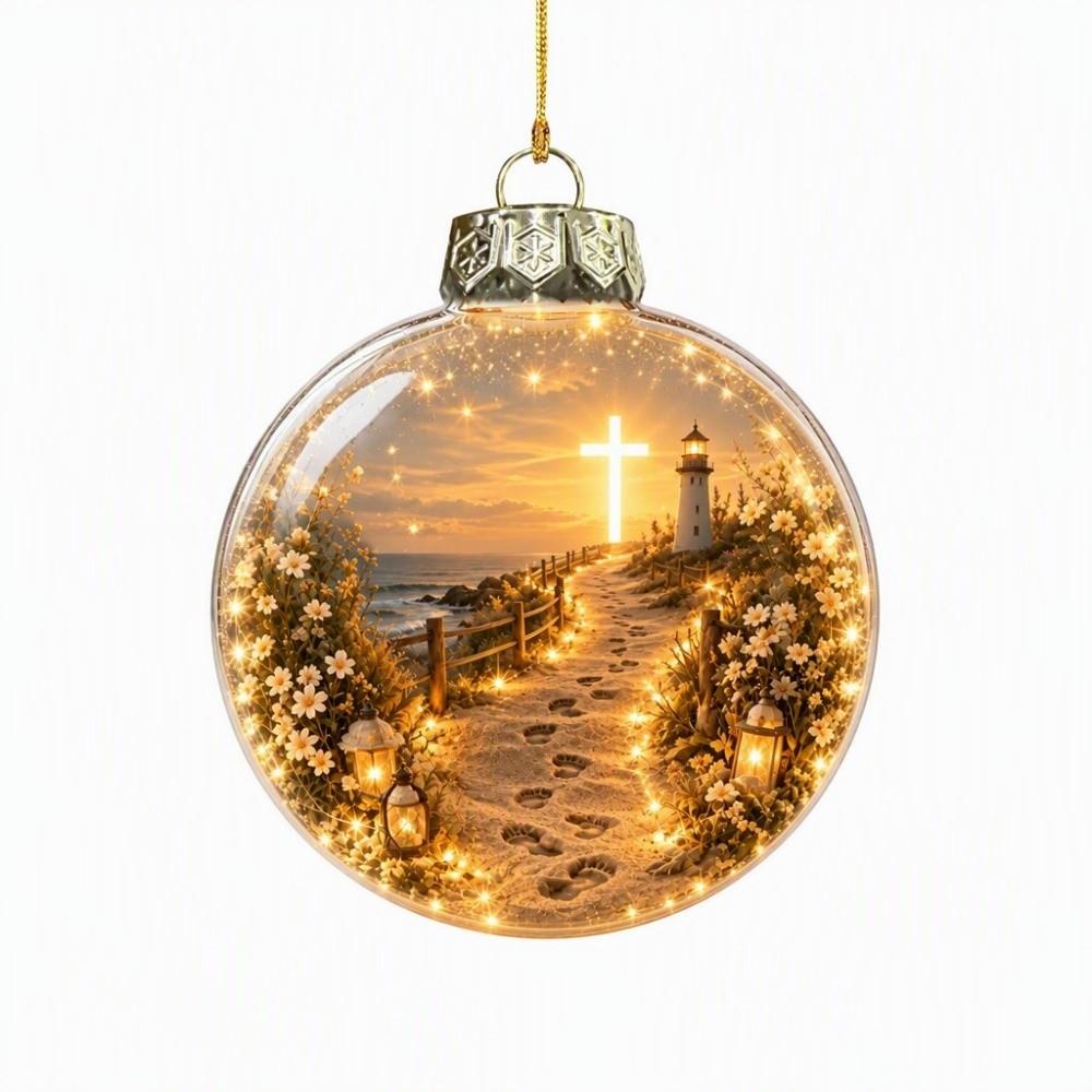 LED Warm Lights Transparent Snow Scene Bauble 3D Christmas Hanging Bauble Christmas Tree Decor