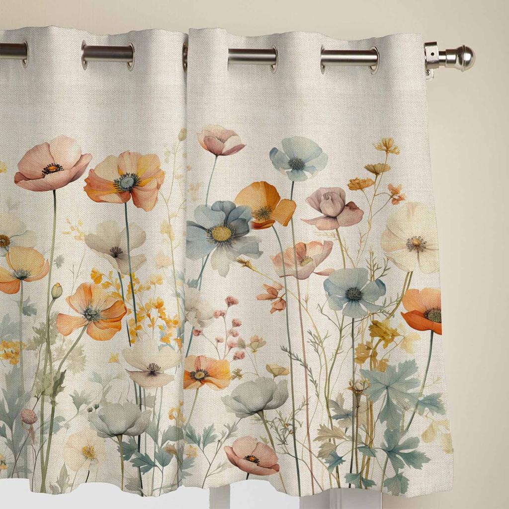 Watercolor Flowers Leaves Vintage Window Curtains for Living Room Luxury Bedroom Curtain Kitchen Blinds Drapes Curtains