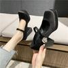 Skinny One-word Strap Single Shoes 2025 Autumn New Korean Version High Heels Thick Heel Rhinestone Decorative Square Head Mary Jane Shoes Women