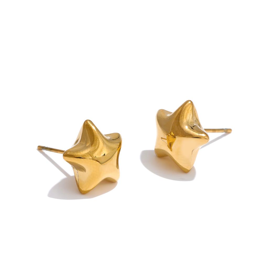Yhpup Stainless Steel Metal Star Hollow Thick Small Stud Earrings for Women Versatile Daily Recommend Jewelry Gift PVD Plated