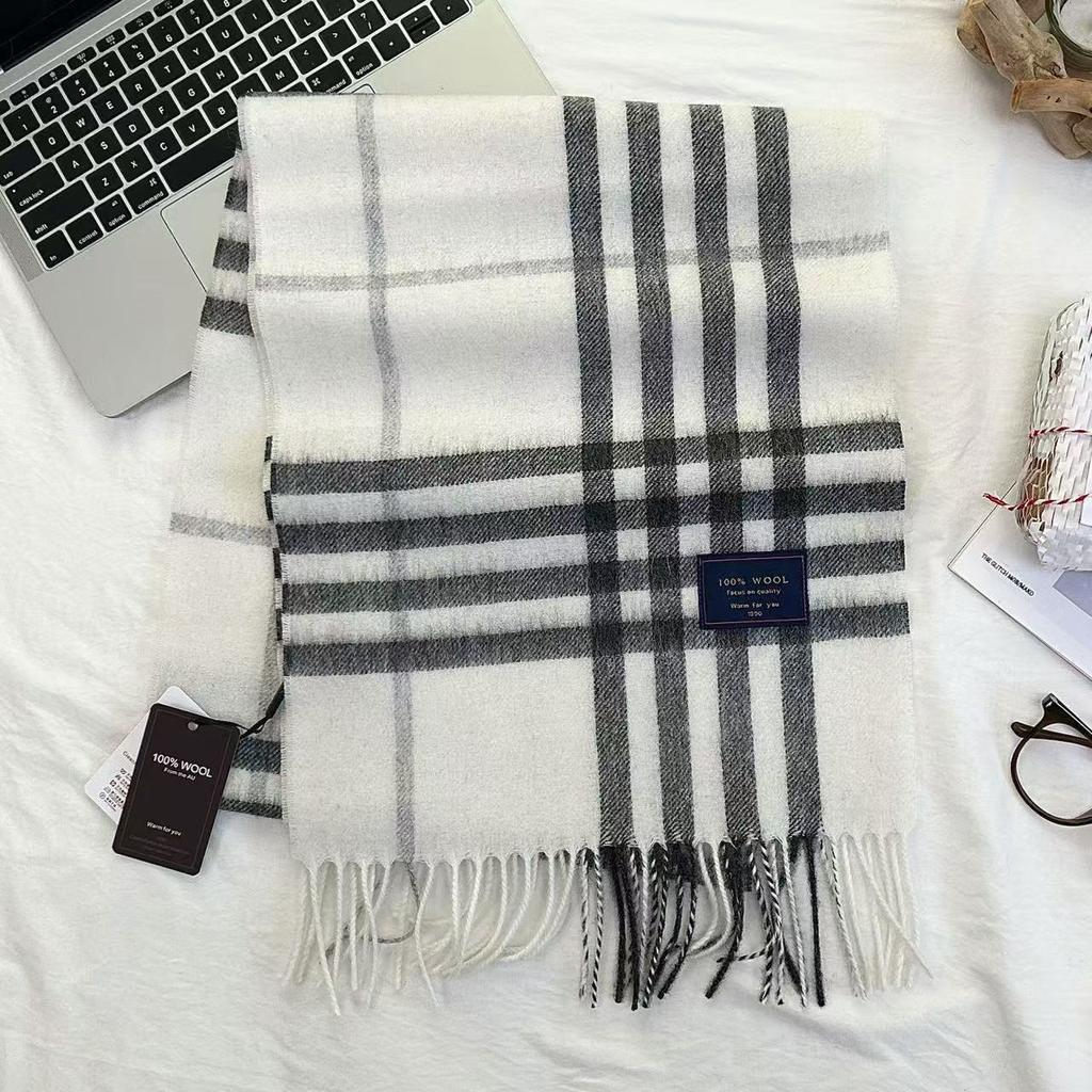 Men Scarf 100% Wool Plaid Warm Soft Muffler Female Winter Autumn Couple Cashmere Windproof Stripe Tassel Shawl Male Thick Scarf