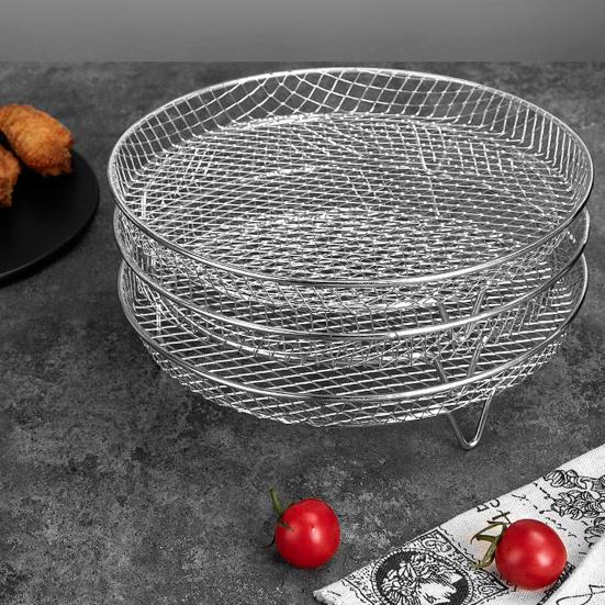 3-Layer Square Round Rectangle Air Fryer Rack Set Stainless Steel Dehydrator Rack with 4 Silicone Feet Anti-Scald