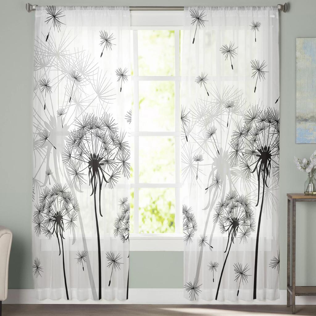 Черно-белые одуванчики, тюль, современные прозрачные шторы для кухни, гостиной, спальни, шторы, украшение