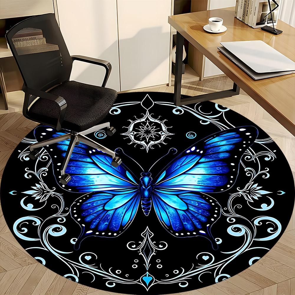 1pc Butterfly Mandala Design Office Round Rug, Carpet for Office, Gaming, Lightweight Round Floor Mat yy260208071