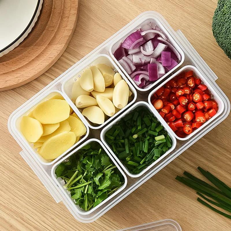 Простой и удобный контейнер для хранения свежего зеленого лука с крышкой, разделенной на отсеки. Холодильник для фруктов и овощей с зеленым луком. Коробка для хранения свежего зеленого лука YLE600.