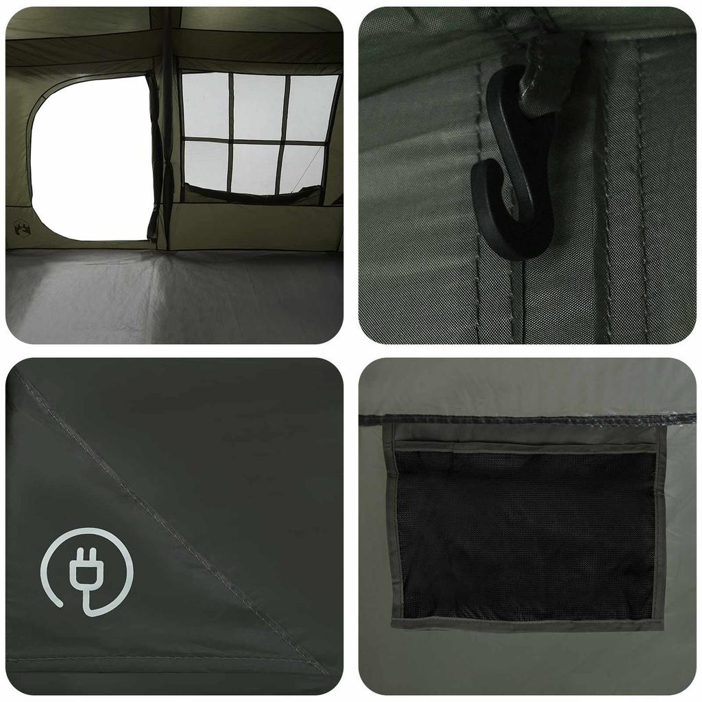 Family Tent with Rain Cover Waterproof 9 Persons Olive Green