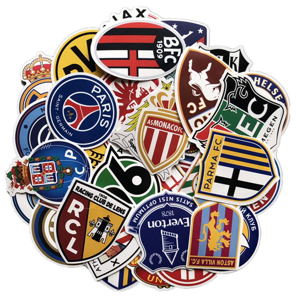 50 Pieces Soccer Club Comic Waterproof Sticker Set Suitcase Stickers for Favorite Notebook Suitcase, Bicycle, Helmet, Computer, Mobile,