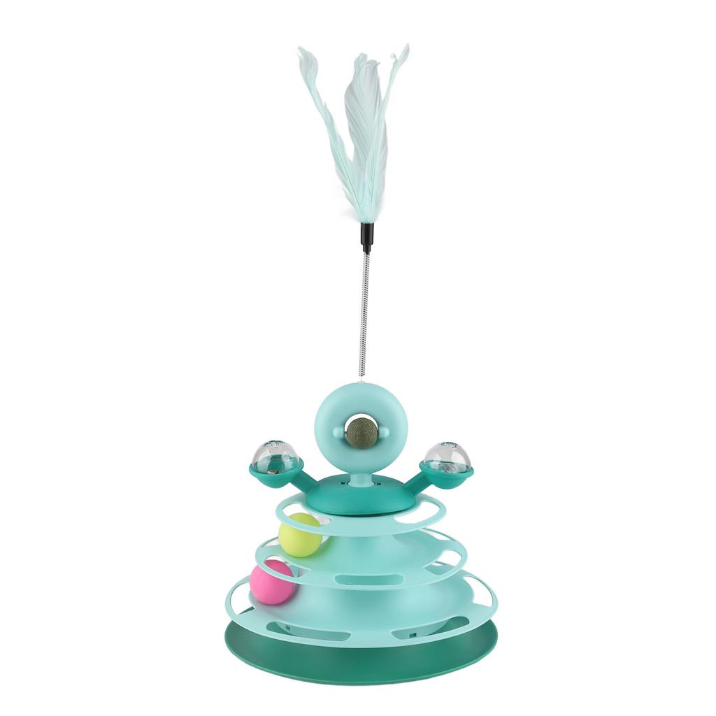 Cat Ball Tower Toy with Feather Catnip 4 Layer Rail Pet Turntable Game for Exercise Purple